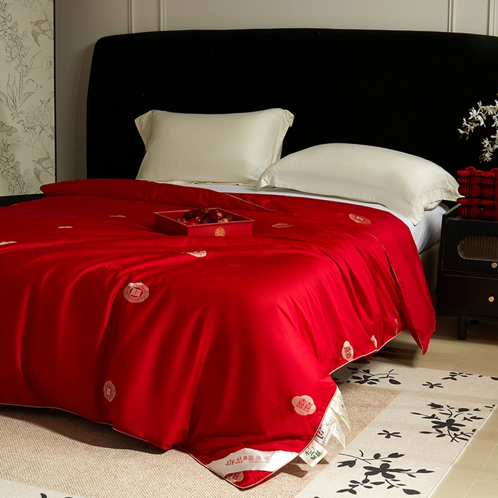 91家纺网 家纺一手货源 找家纺 群鹿蚕丝羽绒馆 2025新款高支全棉蚕丝被喜事连连系列【柞蚕丝填充可质检】 喜事连连 红