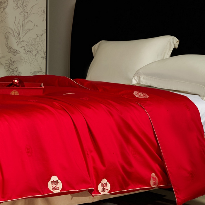 91家纺网 家纺一手货源 找家纺 群鹿蚕丝羽绒馆 2025新款高支全棉蚕丝被喜事连连系列【柞蚕丝填充可质检】 喜事连连 红