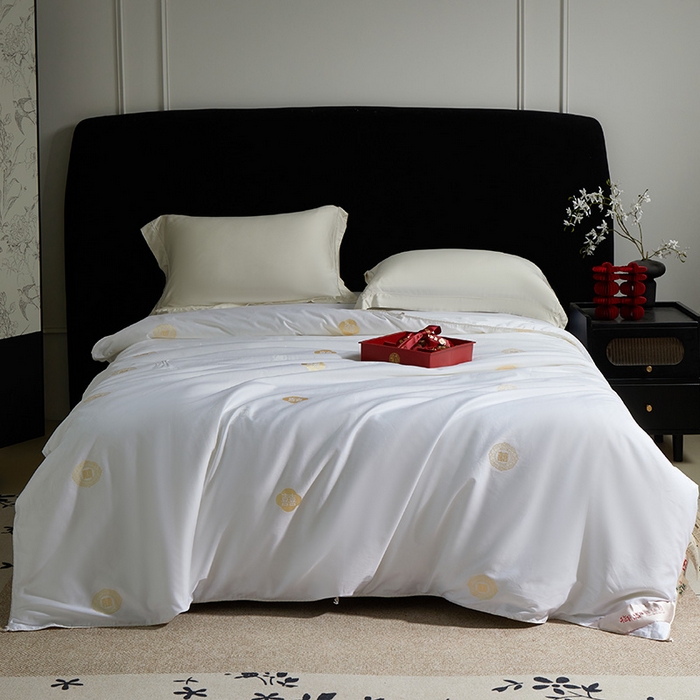 91家纺网 家纺一手货源 找家纺 群鹿蚕丝羽绒馆 2025新款高支全棉蚕丝被喜事连连系列【柞蚕丝填充可质检】 喜事连连 奶金