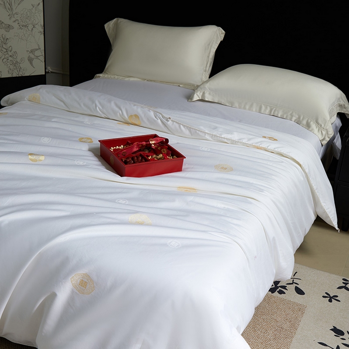 91家纺网 家纺一手货源 找家纺 群鹿蚕丝羽绒馆 2025新款高支全棉蚕丝被喜事连连系列【柞蚕丝填充可质检】 喜事连连 奶金