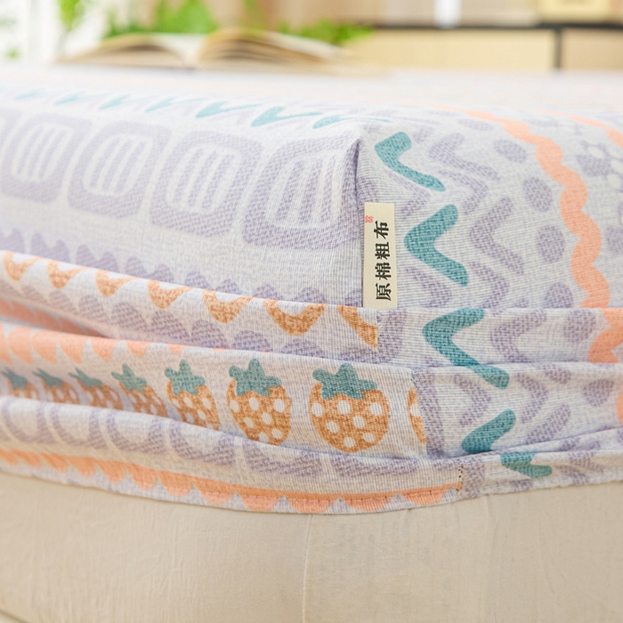 91家纺网 家纺一手货源 找家纺 首爱家纺 2025新款升级细纱原棉老粗布印花单床笠床笠单件单品床笠 草莓情