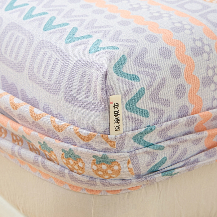 91家纺网 家纺一手货源 找家纺 首爱家纺 2025新款升级细纱原棉老粗布印花单床笠床笠单件单品床笠 草莓情