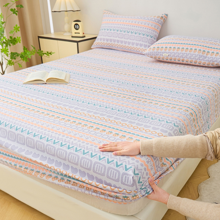 91家纺网 家纺一手货源 找家纺 首爱家纺 2025新款升级细纱原棉老粗布印花单床笠床笠单件单品床笠 草莓情