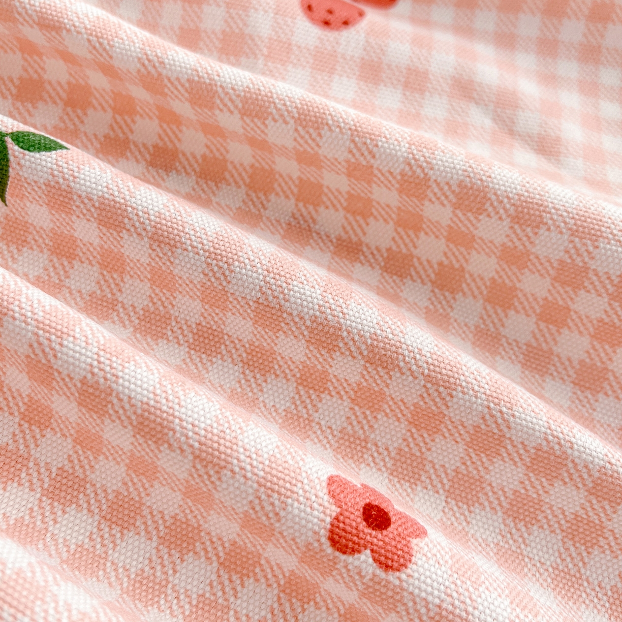 91家纺网 家纺一手货源 找家纺 首爱家纺 2025新款升级细纱原棉老粗布印花单床笠床笠单件单品床笠 格子樱桃