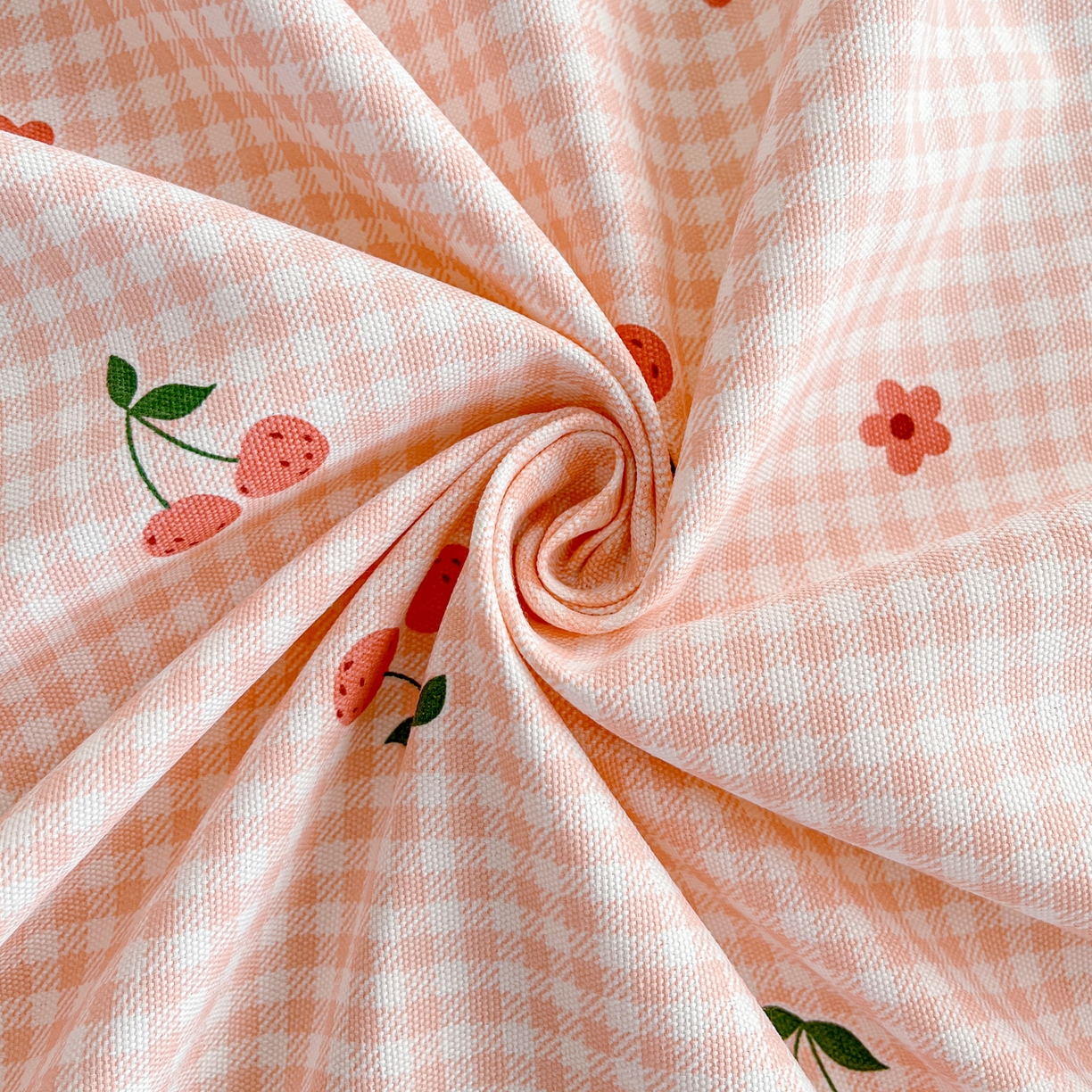 91家纺网 家纺一手货源 找家纺 首爱家纺 2025新款升级细纱原棉老粗布印花单床笠床笠单件单品床笠 格子樱桃