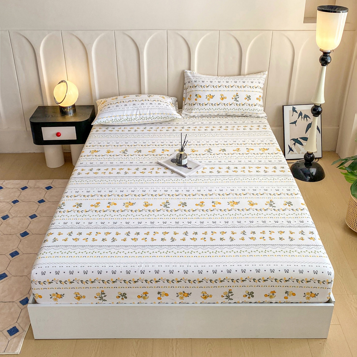 91家纺网 家纺一手货源 找家纺 首爱家纺 2025新款升级细纱原棉老粗布印花单床笠床笠单件单品床笠 花蝶