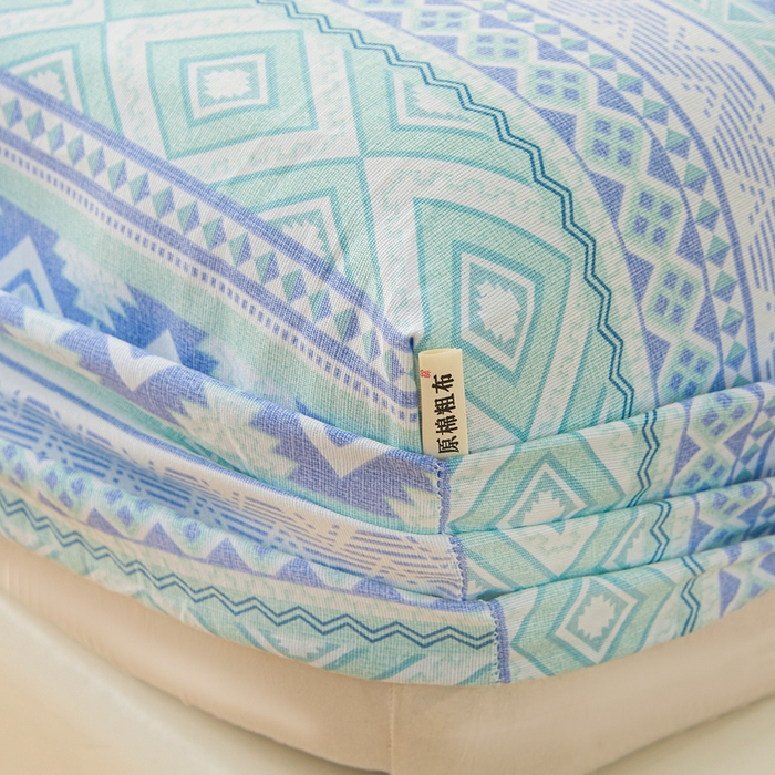 91家纺网 家纺一手货源 找家纺 首爱家纺 2025新款升级细纱原棉老粗布印花单床笠床笠单件单品床笠 蓝色恋格