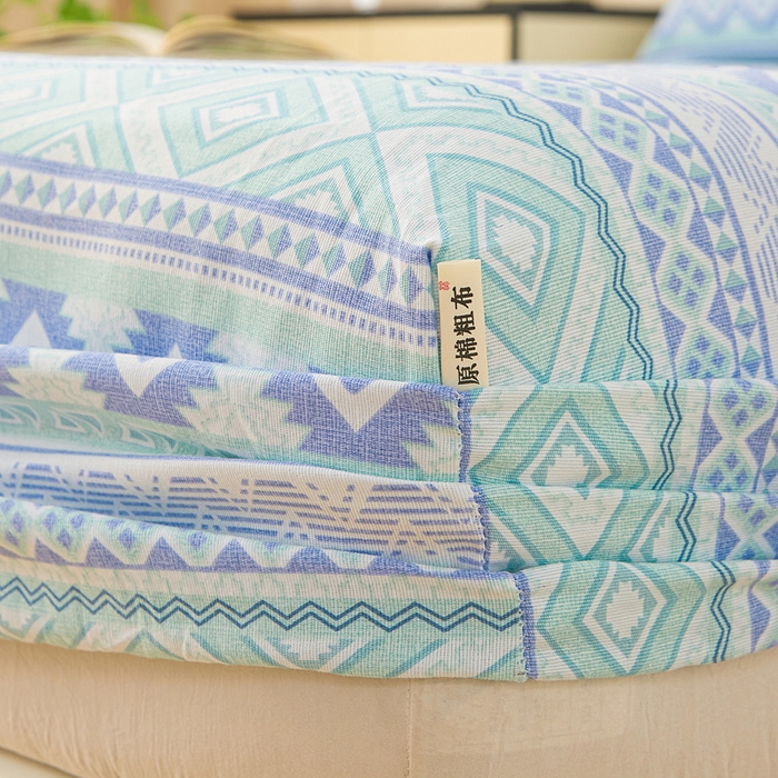 91家纺网 家纺一手货源 找家纺 首爱家纺 2025新款升级细纱原棉老粗布印花单床笠床笠单件单品床笠 蓝色恋格