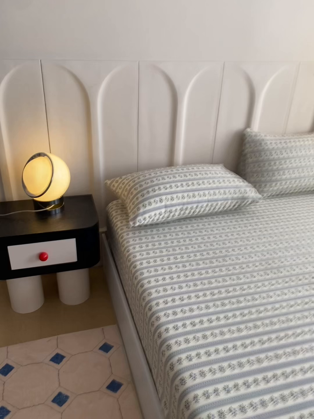 91家纺网 家纺一手货源 找家纺 首爱家纺 2025新款升级细纱原棉老粗布印花单床笠床笠单件单品床笠 蓝心