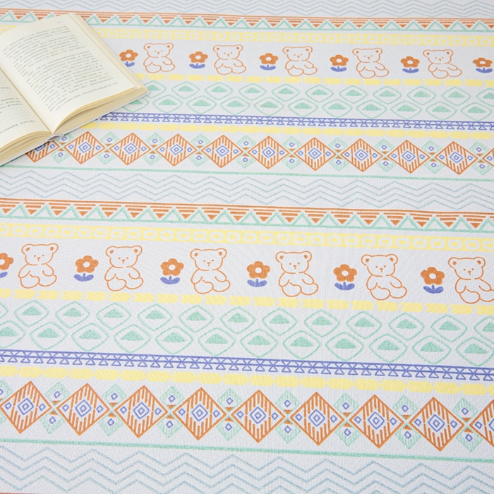 91家纺网 家纺一手货源 找家纺 首爱家纺 2025新款升级细纱原棉老粗布印花单床笠床笠单件单品床笠 条纹小熊