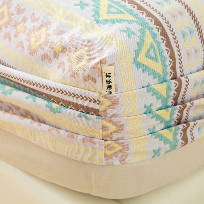 91家纺网 家纺一手货源 找家纺 首爱家纺 2025新款升级细纱原棉老粗布印花单床笠床笠单件单品床笠 条雅恋