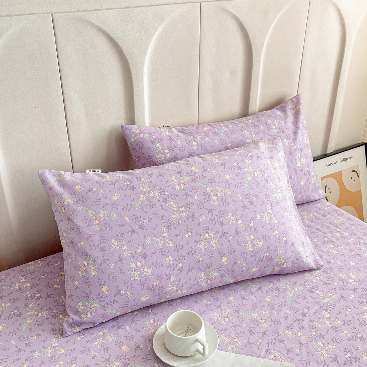 91家纺网 家纺一手货源 找家纺 首爱家纺 2025新款升级细纱原棉老粗布印花单床笠床笠单件单品床笠 紫罗兰