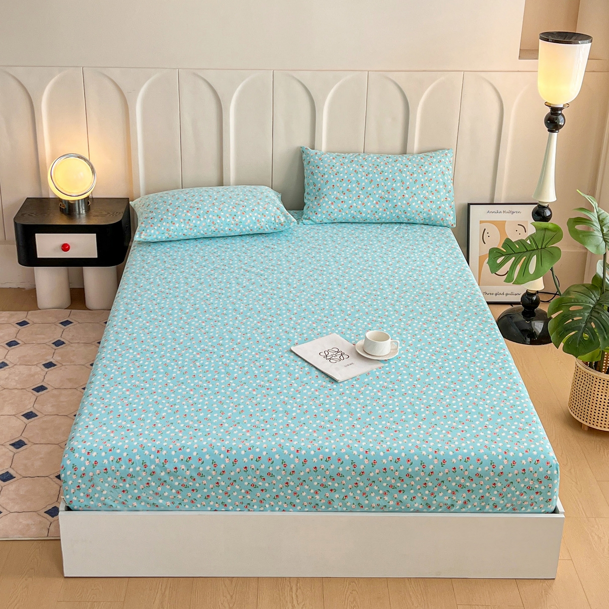 91家纺网 家纺一手货源 找家纺 棉乐町家居 2025新款升级细纱原棉老粗布印花单床笠床笠单件单品床笠 春雨