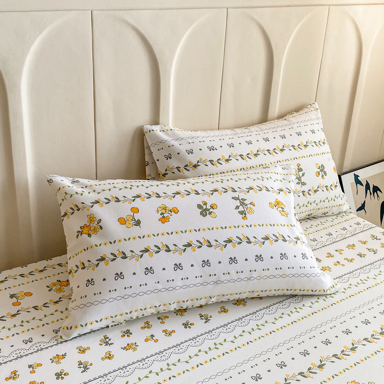 91家纺网 家纺一手货源 找家纺 棉乐町家居 2025新款升级细纱原棉老粗布印花单床笠床笠单件单品床笠 花蝶