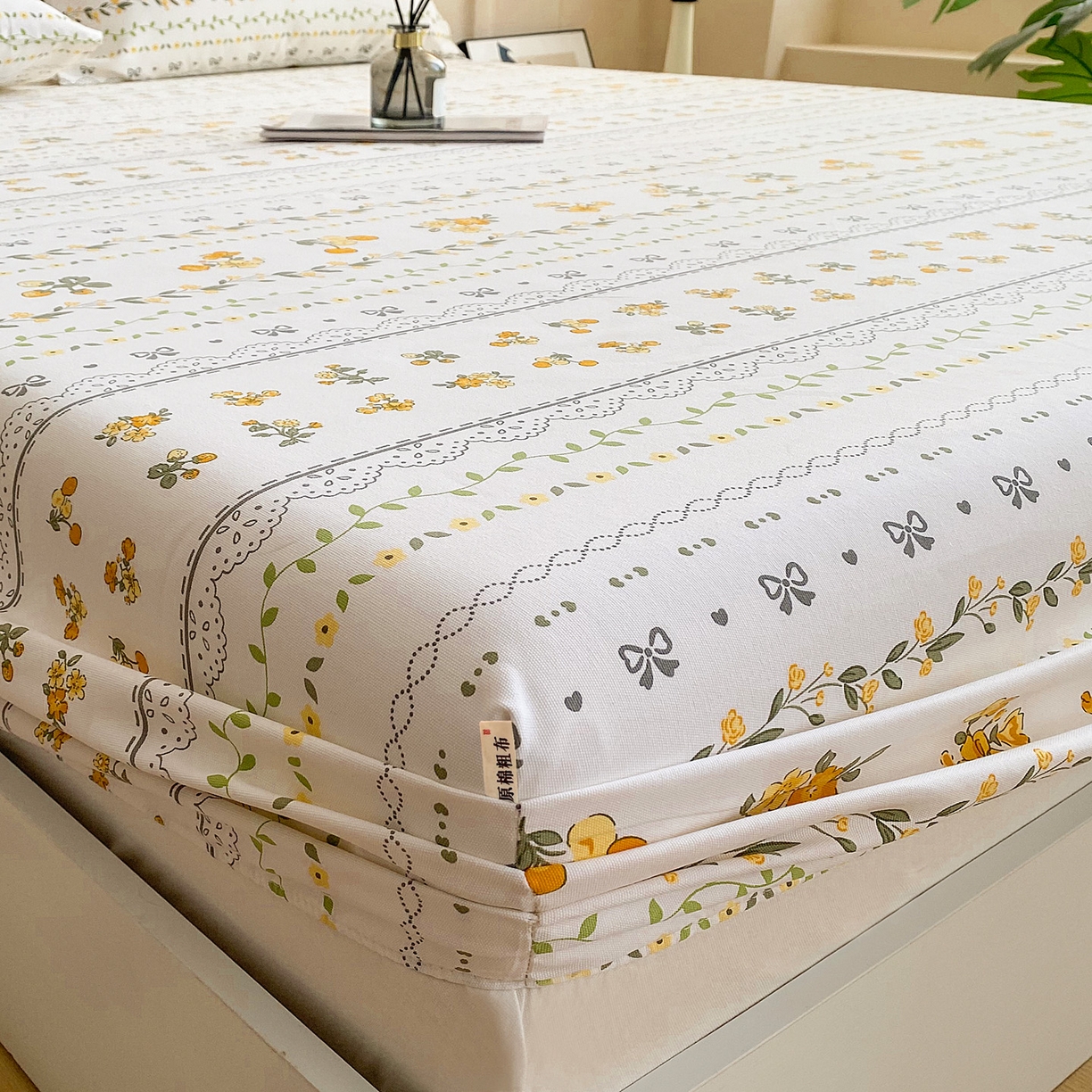 91家纺网 家纺一手货源 找家纺 棉乐町家居 2025新款升级细纱原棉老粗布印花单床笠床笠单件单品床笠 花蝶