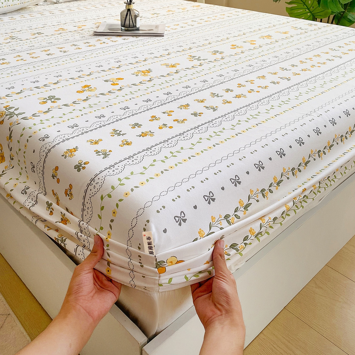 91家纺网 家纺一手货源 找家纺 棉乐町家居 2025新款升级细纱原棉老粗布印花单床笠床笠单件单品床笠 花蝶