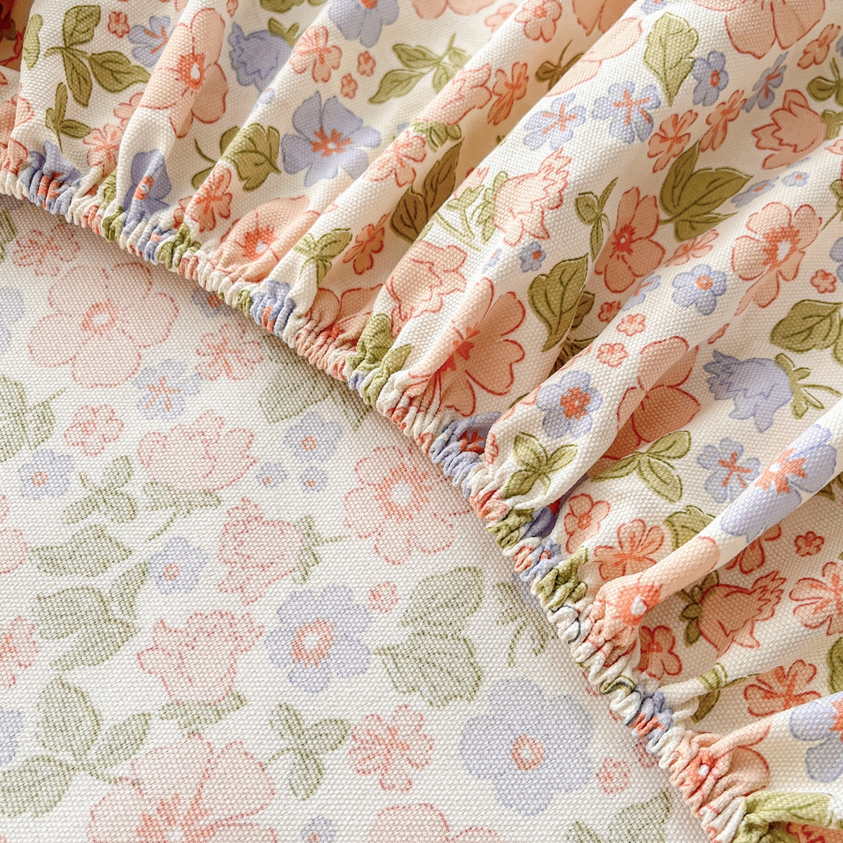 91家纺网 家纺一手货源 找家纺 棉乐町家居 2025新款升级细纱原棉老粗布印花单床笠床笠单件单品床笠 花朵熊