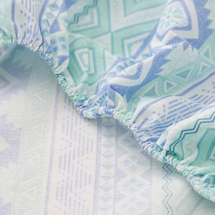 91家纺网 家纺一手货源 找家纺 棉乐町家居 2025新款升级细纱原棉老粗布印花单床笠床笠单件单品床笠 蓝色恋格