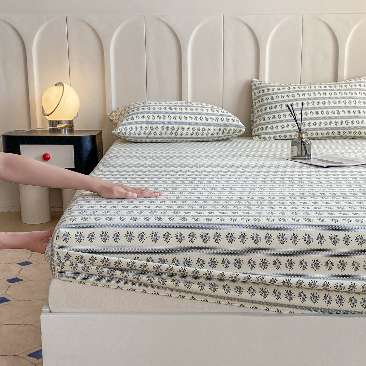 棉乐町家居 2025新款升级细纱原棉老粗布印花单床笠床笠单件单品床笠 蓝心