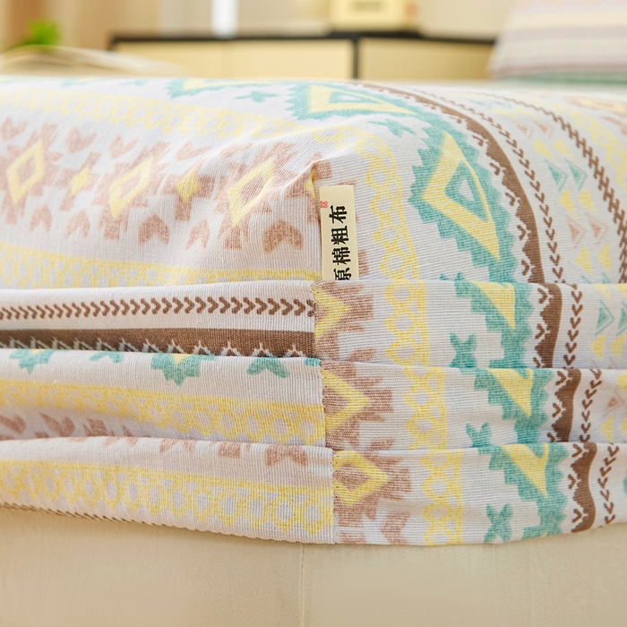 91家纺网 家纺一手货源 找家纺 棉乐町家居 2025新款升级细纱原棉老粗布印花单床笠床笠单件单品床笠 条雅恋