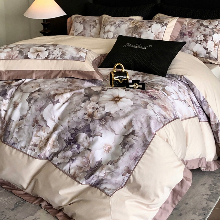 91家纺网 家纺一手货源 找家纺 佳汐蓝家纺 2025秋冬新款臻棉磨毛数码印花大拼角四件套 嘉园-咖