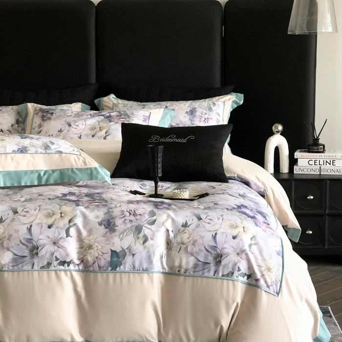 91家纺网 家纺一手货源 找家纺 佳汐蓝家纺 2025秋冬新款臻棉磨毛数码印花大拼角四件套 娇晓-绿