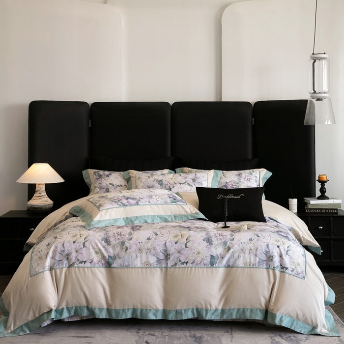 91家纺网 家纺一手货源 找家纺 佳汐蓝家纺 2025秋冬新款臻棉磨毛数码印花大拼角四件套 娇晓-绿