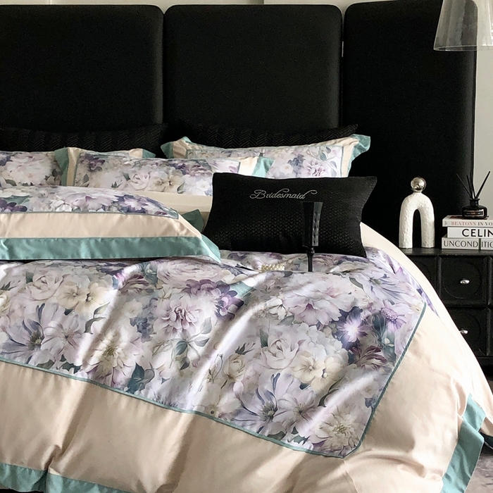 91家纺网 家纺一手货源 找家纺 佳汐蓝家纺 2025秋冬新款臻棉磨毛数码印花大拼角四件套 娇晓-绿