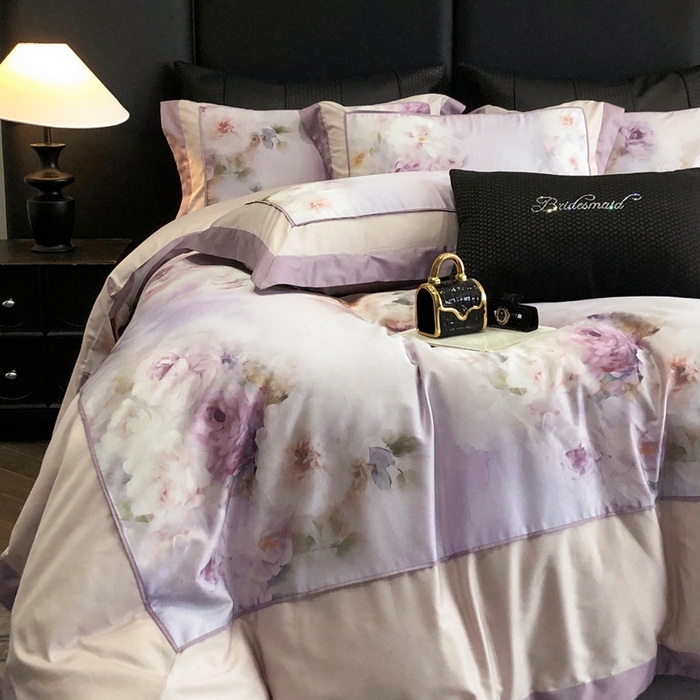 91家纺网 家纺一手货源 找家纺 佳汐蓝家纺 2025秋冬新款臻棉磨毛数码印花大拼角四件套 萧然-粉