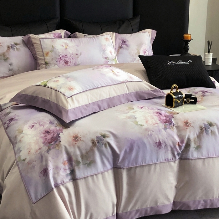 91家纺网 家纺一手货源 找家纺 佳汐蓝家纺 2025秋冬新款臻棉磨毛数码印花大拼角四件套 萧然-粉