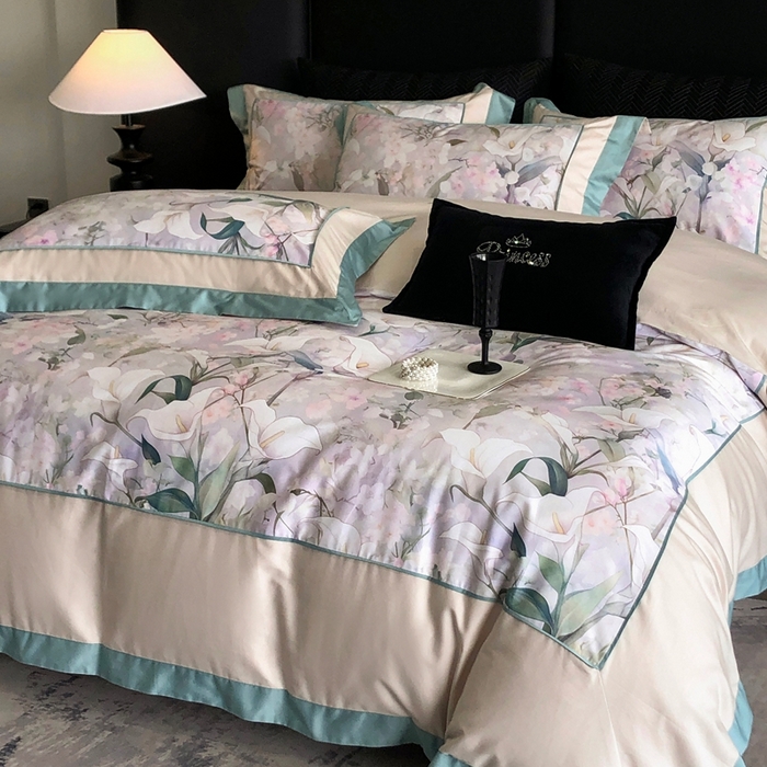 佳汐蓝家纺 2025秋冬新款臻棉磨毛数码印花大拼角四件套 雅佳茹-粉