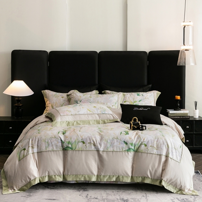 91家纺网 家纺一手货源 找家纺 佳汐蓝家纺 2025秋冬新款臻棉磨毛数码印花大拼角四件套 雅佳茹-绿