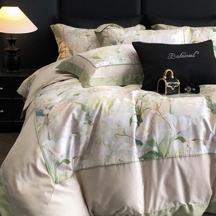 91家纺网 家纺一手货源 找家纺 佳汐蓝家纺 2025秋冬新款臻棉磨毛数码印花大拼角四件套 雅佳茹-绿