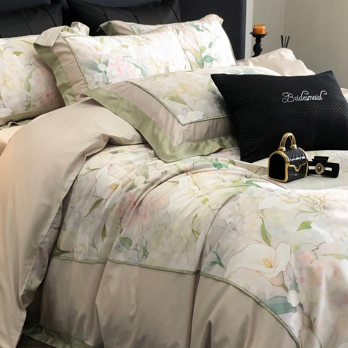 91家纺网 家纺一手货源 找家纺 佳汐蓝家纺 2025秋冬新款臻棉磨毛数码印花大拼角四件套 雅佳茹-绿