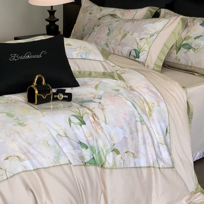 91家纺网 家纺一手货源 找家纺 佳汐蓝家纺 2025秋冬新款臻棉磨毛数码印花大拼角四件套 雅佳茹-绿