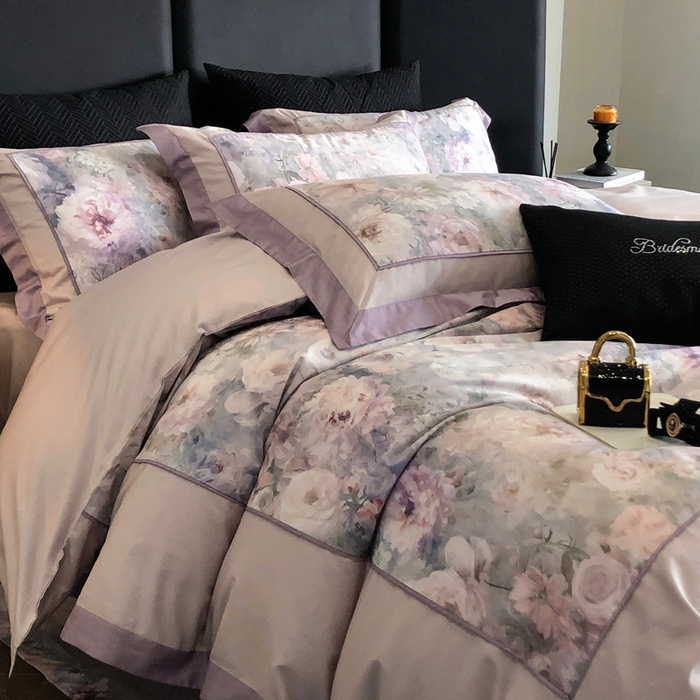 91家纺网 家纺一手货源 找家纺 佳汐蓝家纺 2025秋冬新款臻棉磨毛数码印花大拼角四件套 嫣岚-咖