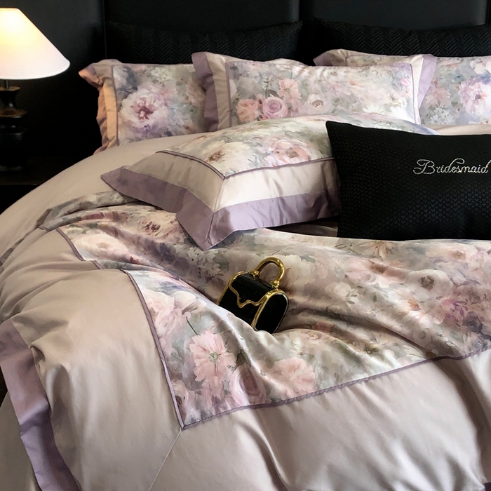 91家纺网 家纺一手货源 找家纺 佳汐蓝家纺 2025秋冬新款臻棉磨毛数码印花大拼角四件套 嫣岚-咖