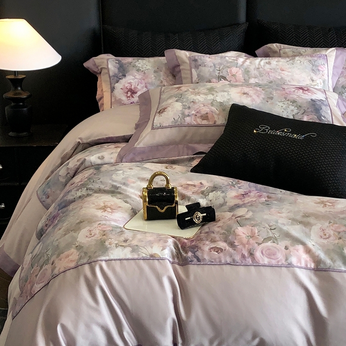 91家纺网 家纺一手货源 找家纺 佳汐蓝家纺 2025秋冬新款臻棉磨毛数码印花大拼角四件套 嫣岚-咖