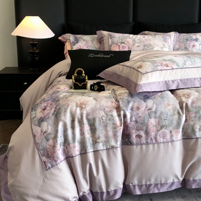 91家纺网 家纺一手货源 找家纺 佳汐蓝家纺 2025秋冬新款臻棉磨毛数码印花大拼角四件套 嫣岚-咖