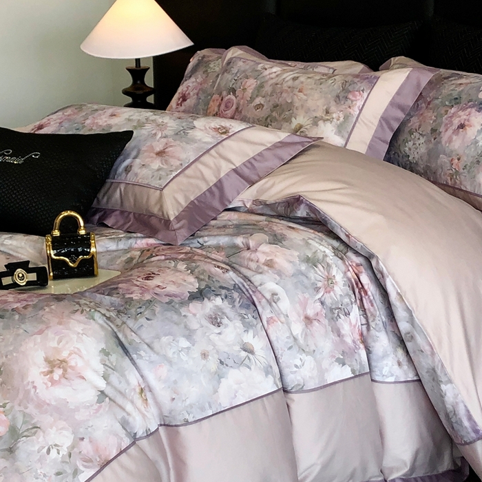 91家纺网 家纺一手货源 找家纺 佳汐蓝家纺 2025秋冬新款臻棉磨毛数码印花大拼角四件套 嫣岚-咖