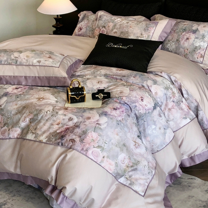 91家纺网 家纺一手货源 找家纺 佳汐蓝家纺 2025秋冬新款臻棉磨毛数码印花大拼角四件套 嫣岚-咖