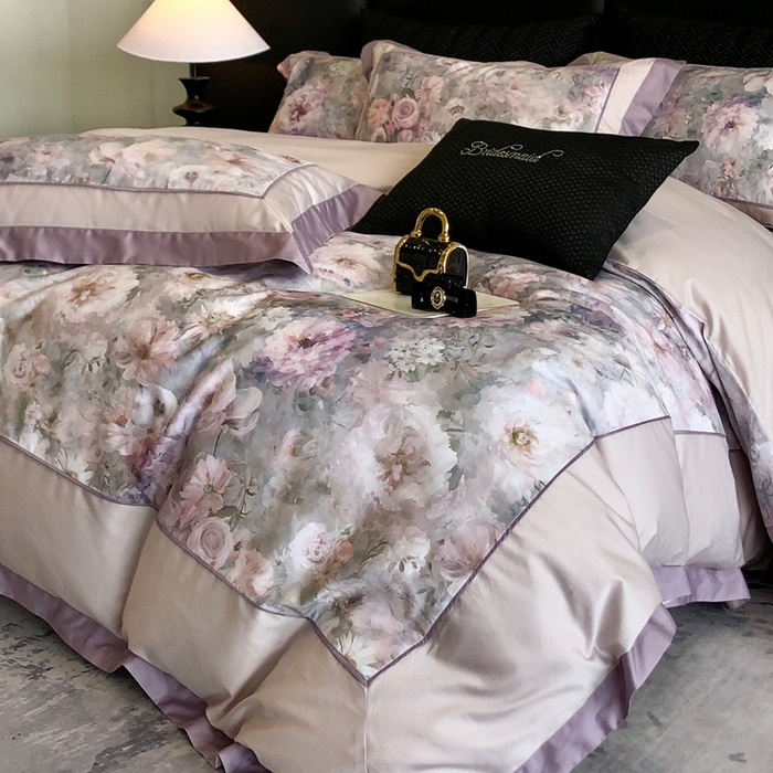 91家纺网 家纺一手货源 找家纺 佳汐蓝家纺 2025秋冬新款臻棉磨毛数码印花大拼角四件套 嫣岚-咖