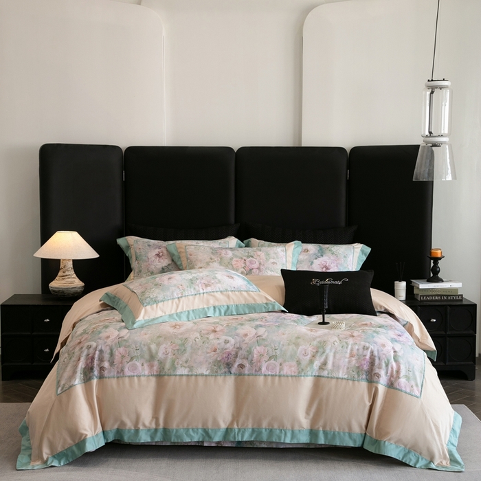 91家纺网 家纺一手货源 找家纺 佳汐蓝家纺 2025秋冬新款臻棉磨毛数码印花大拼角四件套 嫣岚-绿