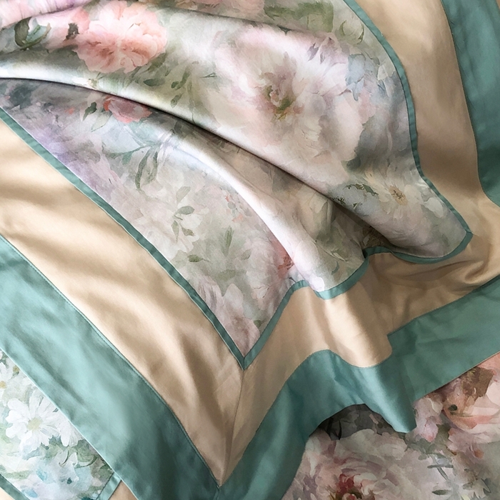 91家纺网 家纺一手货源 找家纺 佳汐蓝家纺 2025秋冬新款臻棉磨毛数码印花大拼角四件套 嫣岚-绿