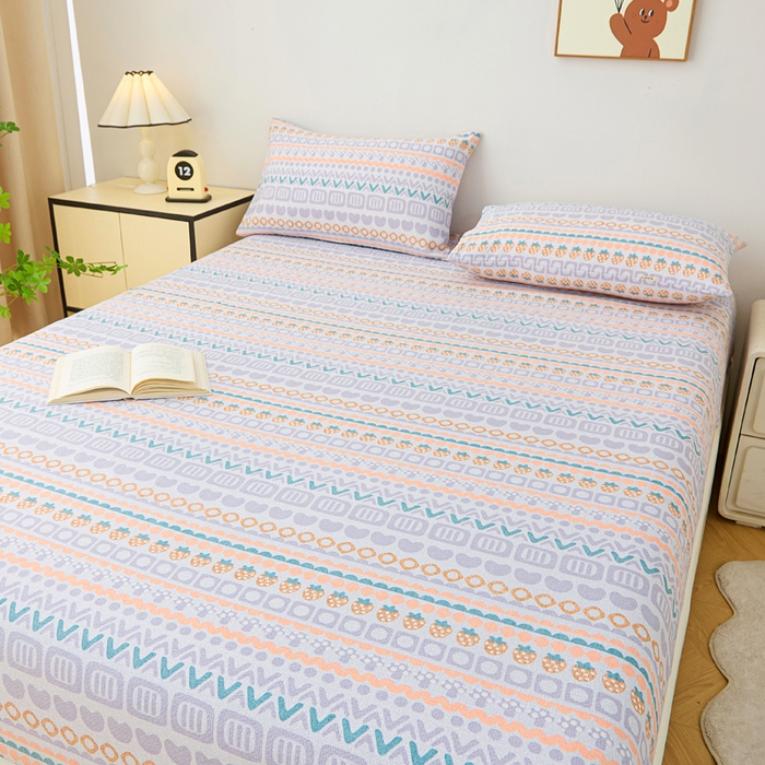 91家纺网 家纺一手货源 找家纺 金泰莱 2025新款升级细纱原棉老粗布印花单床笠床笠单件单品床笠 草莓情