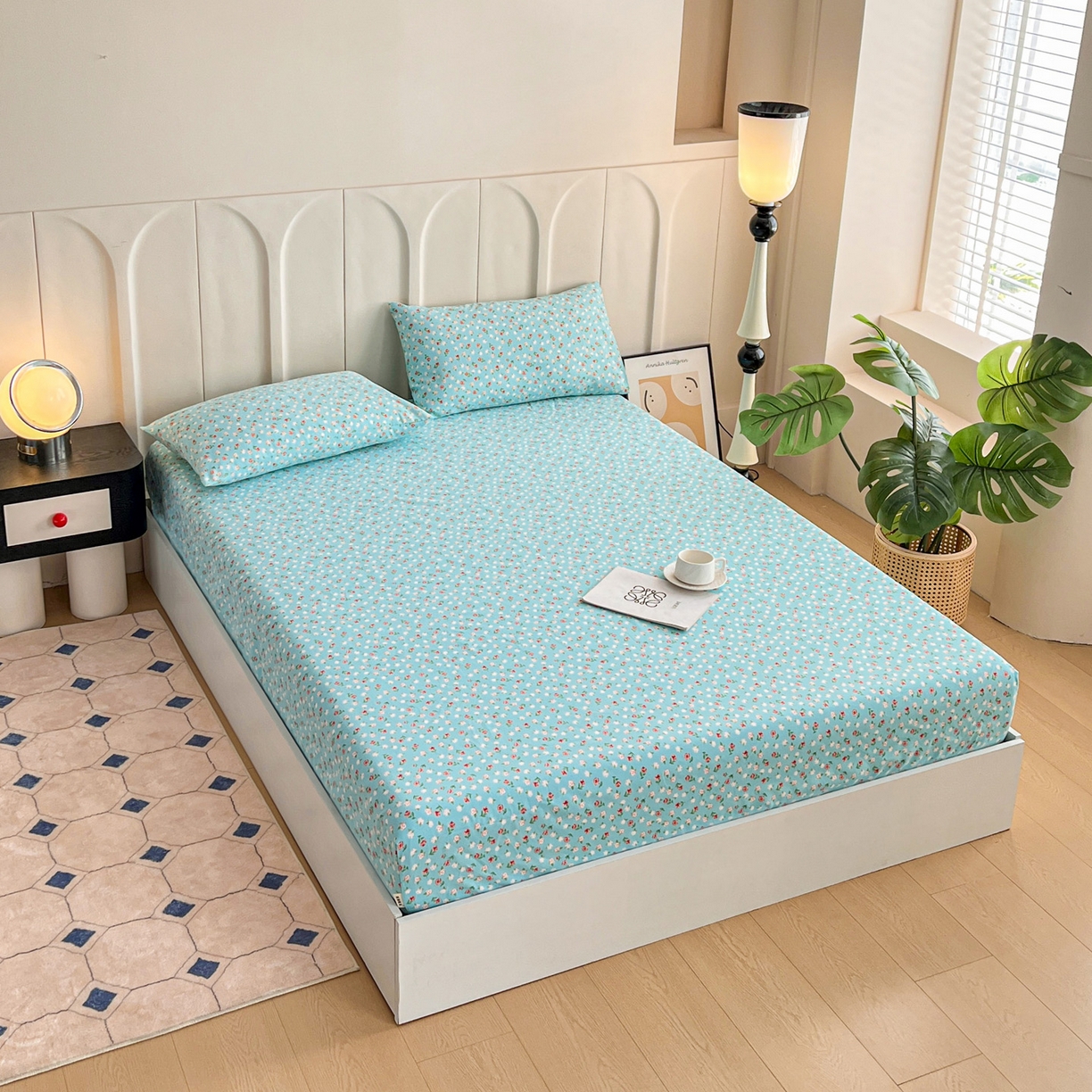 91家纺网 家纺一手货源 找家纺 金泰莱 2025新款升级细纱原棉老粗布印花单床笠床笠单件单品床笠 春雨