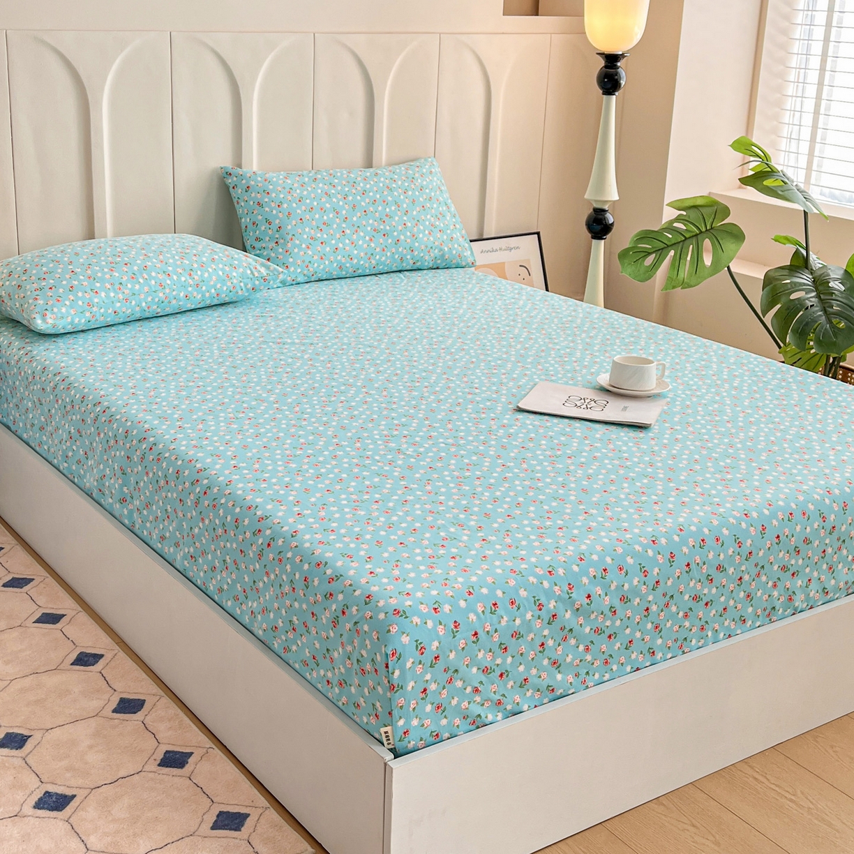 91家纺网 家纺一手货源 找家纺 金泰莱 2025新款升级细纱原棉老粗布印花单床笠床笠单件单品床笠 春雨