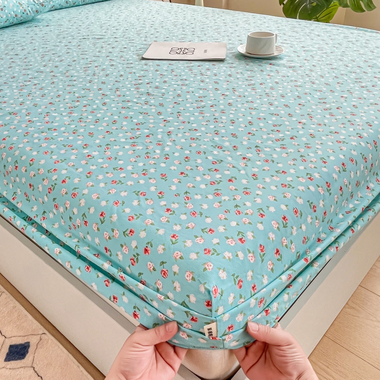 91家纺网 家纺一手货源 找家纺 金泰莱 2025新款升级细纱原棉老粗布印花单床笠床笠单件单品床笠 春雨