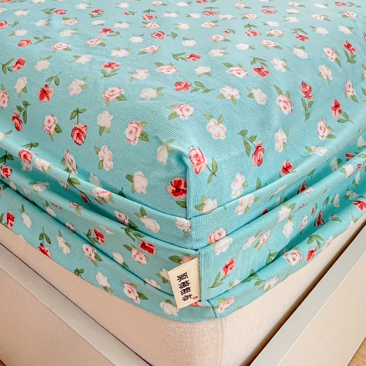 91家纺网 家纺一手货源 找家纺 金泰莱 2025新款升级细纱原棉老粗布印花单床笠床笠单件单品床笠 春雨