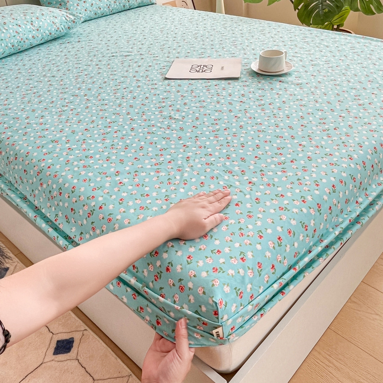 91家纺网 家纺一手货源 找家纺 金泰莱 2025新款升级细纱原棉老粗布印花单床笠床笠单件单品床笠 春雨